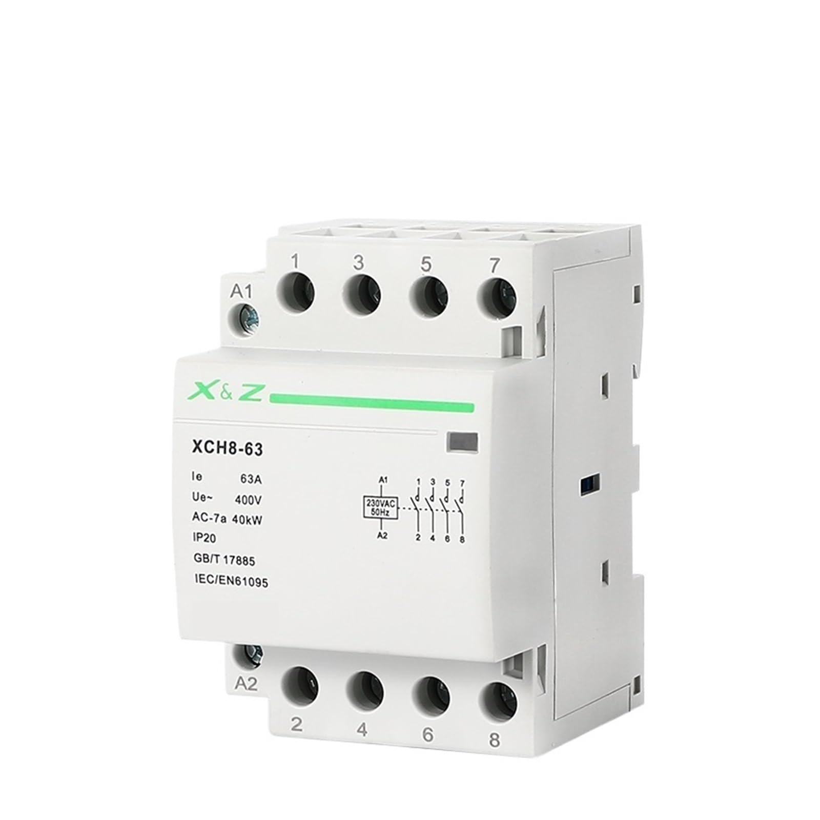 Modułowy stycznik domowy na szynie DIN 4P, 1 sztuka, 32A/40A/63A 220V/230V 50/60HZ 3NO 1NC 4NC 4NC 2NO 2NC (40A 2NO 2NC)