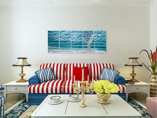 Sygallerier Metal Tree Wall Decor Handcrafted Artwork On Aluminum Blue And Silver Color Pictures Modern Willow Tree Art For Living Room Bedroom Dinning Decoration #TOP6