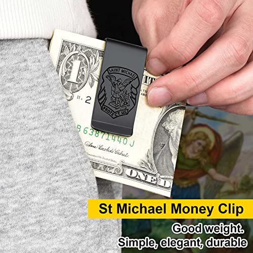 Black Card Holder Money Clip For Men Metal St Michael Prayer Money Clips #TOP2