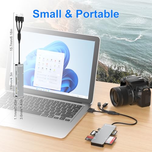 SD Card Reader Memory Stick pro Duo Adapter - 5 in 1 SD/TF/CF/MS/XD Card Reader for iPhone Supports Micro SD/SDHC/Compact Flash/XD Picture Cards, Lightning+USB A+USB C Memory Stick Pro Adapter