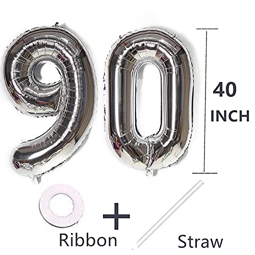 Foil Palloncini Compleanno 90 Anni argento Palloncino Numero 90,101 CM Giganti Palloncini Numeri 90 argento Palloncini 90 Anni Compleanno Decorazioni Compleanno 90 Anni Deco,Gonfiabili Elio Aria