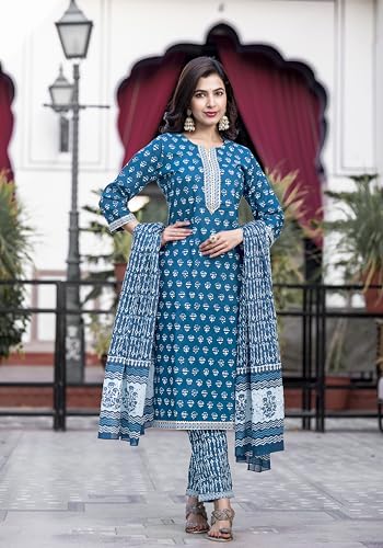 Image of MIRCHI FASHION Pure Cotton Straight Kurta Set with Dupatta | 3 Piece Ethnic Kurta Pant Set Office Wear Salwar Kurta Set for Women