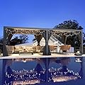 MELLCOM Louvered Pergola with Adjustable Aluminum Rainproof Roof, Outdoor Hardtop Gazebo for Patio, Lawn & Garden, Curtains and Netting Included, Dark Gray, 12' × 20'