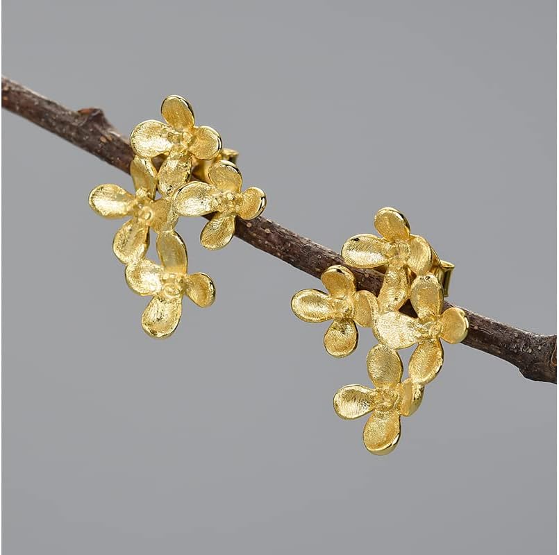 Stylish Designer Flower Earrings in Yellow Gold Plated 925 Sterling Silver Handmade Women Fine Jewelry - PremiumPearl