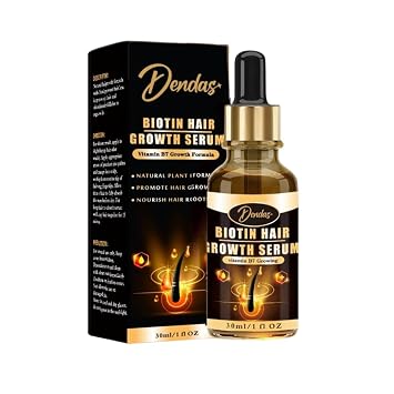 Dendas Biotin Hair Growth Serum - Anti-Hair Loss Essential Oil Treatment, Prevents Thinning, Repairs Dry & Frizzy Hair, Promotes Fast Hair Growth, 1 fl oz 30ml Unisex, Black/gold