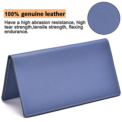 Checkbook Covers For Personal Duplicate Checks, Genuine Leather Checkbooks Register Cover Holder Wallets For Women & Men (Blue Gray) #TOP5