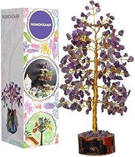 FASHIONZAADI Amethyst Crystal Tree Gemstone Money Feng Shui Bonsai Trees For Good luck Chakra Stone Healing Crystals Home Office Living Room Decor Gift size -10 Inch (Golden Wire)