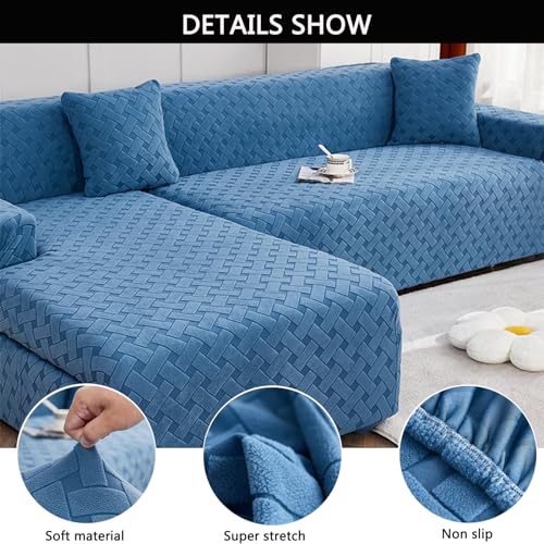 Funda elástica para sofá en forma de L protectora de muebles azul 5