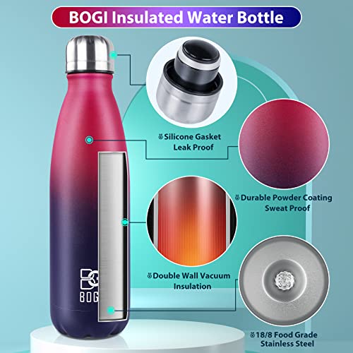 Image of BOGI Insulated Water Bottle, 25oz 2 Pack Stainless Steel Water Bottles, Leak Proof Sports Metal Water Bottles Keep Drink Cold for 24 Hours and Hot for 12 Hours BPA Free kids water bottle for School