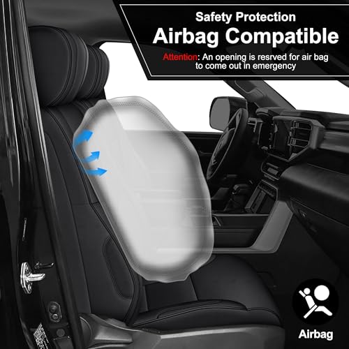 Image of AOMSAZTO Custom Seat Covers for Toyota Tundra 2022 2023 2024 2025 2026 CrewMax SR SR5 Limited Platinum FFV TRD Pro Leather Car Seat Covers Full Set Black, Custom Fit Full Set Faux Leather Black