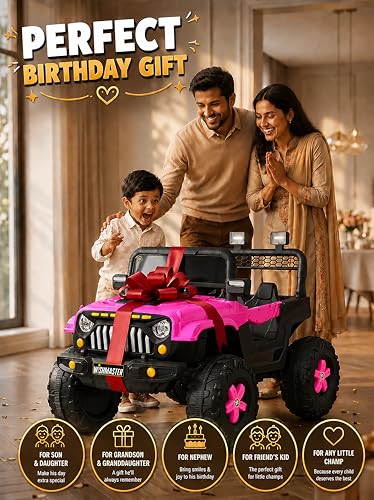 Image of Wishmaster Electric Ride-On Car for Kids - Big Wheels, Single Seat, Music & LED Lights | Off-Road Adventure Jeep| Kids Driving EV Cars | 6 Month Warranty | Baby Cars