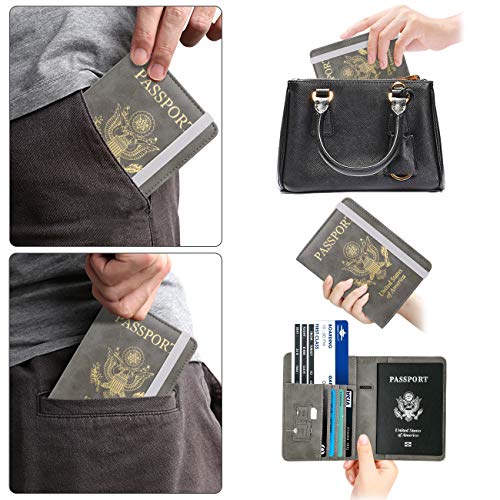 Image of WALNEW Passport Holder for Travel, RFID Passport Cover Wallet for Women Men, PU Leather Passport Book Card Holder Case with Pen, Travelling Essentials for Flying