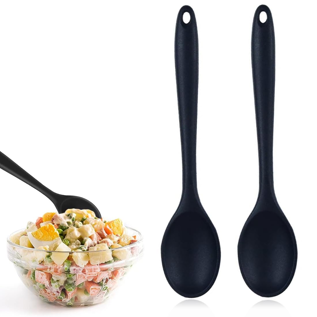 Lot De 2 Cuillères De Service En Silicone Noir – Sans BPA, Résistantes à 230°C, Idéales Pour Mélanger Et Servir
