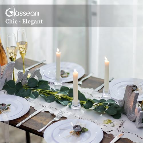 Glasseam Small Candle Stick Holder: Crystal Clear Glass Candle Holder Set of 10, Modern Taper Candle Holders for Table Centerpiece, Ribbed Tapered Candlestick Holders for Dining Room Decoration by Glasseam - Image 3
