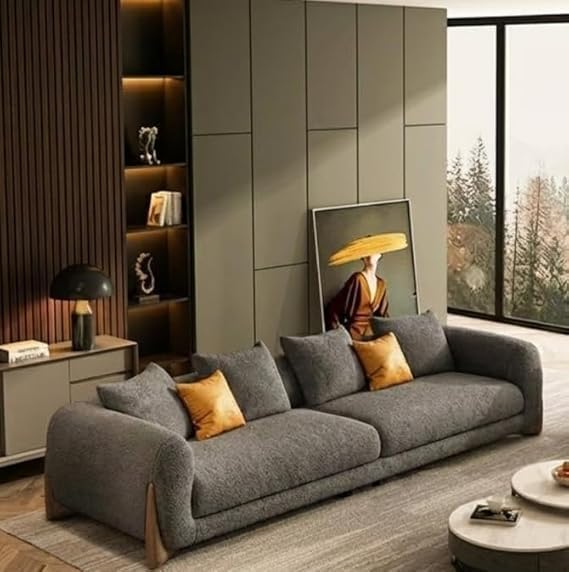 3-Seater Modern Boucle Teddy Fabric Relexable Sofa with Pillow Best for Living Room, Garden, Hallways (Grey)-image-37