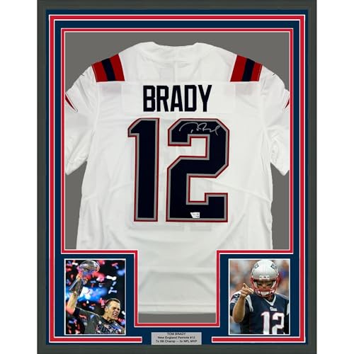 Framed Autographed/Signed Tom Brady 35x39 New England Patriots White Authentic Nike Limited Football Jersey Fanatics COA