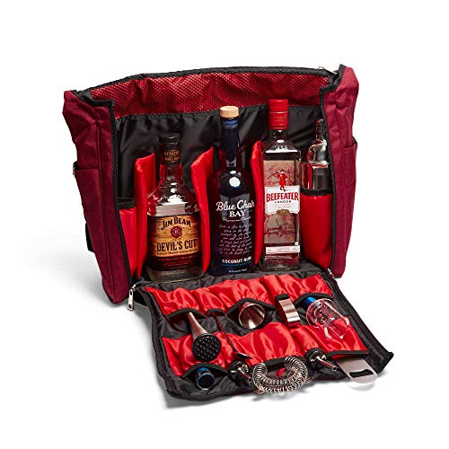 VADCAD Travel Bar, Crimson Red & Black, Water Resistant, Bartending Supplies, Pockets for Carrying Cocktail Kit (Bag Only), 13.8H X 12.5W X 4.7D