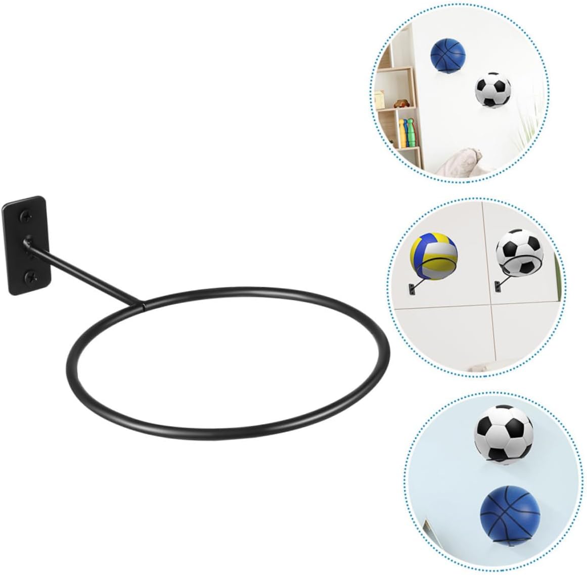 Vaguelly 8pcs Wall Mounted Ball Rack Organizer Metal Sports Equipment Holder for Basketball Volleyball Football Soccer, Space-Saving Ball Storage Bracket 23.5x4.5cm