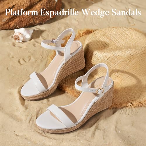 Image of Ankis Platform Wedge Sandals for Women, Black Brown White Nude Espadrille Womens Wedge Sandals Comfortable Open Toe Ankle Strap High Heel Wedges for Women Dressy Summer -3.4Inch