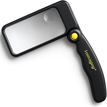 2X & 4X Power Black Folding Illuminated Magnifier | 4" x 2" 10.2 cm x 5.1 cm Lens | Ultra-Bright LED | Compact & Ergonomic | Storage Pouch Included
