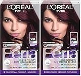 L'Oreal Paris Feria Multi-Faceted Shimmering Permanent Hair Color Hair Dye, V38 Violet Noir (Intense Deep Violet) (Pack of 2)