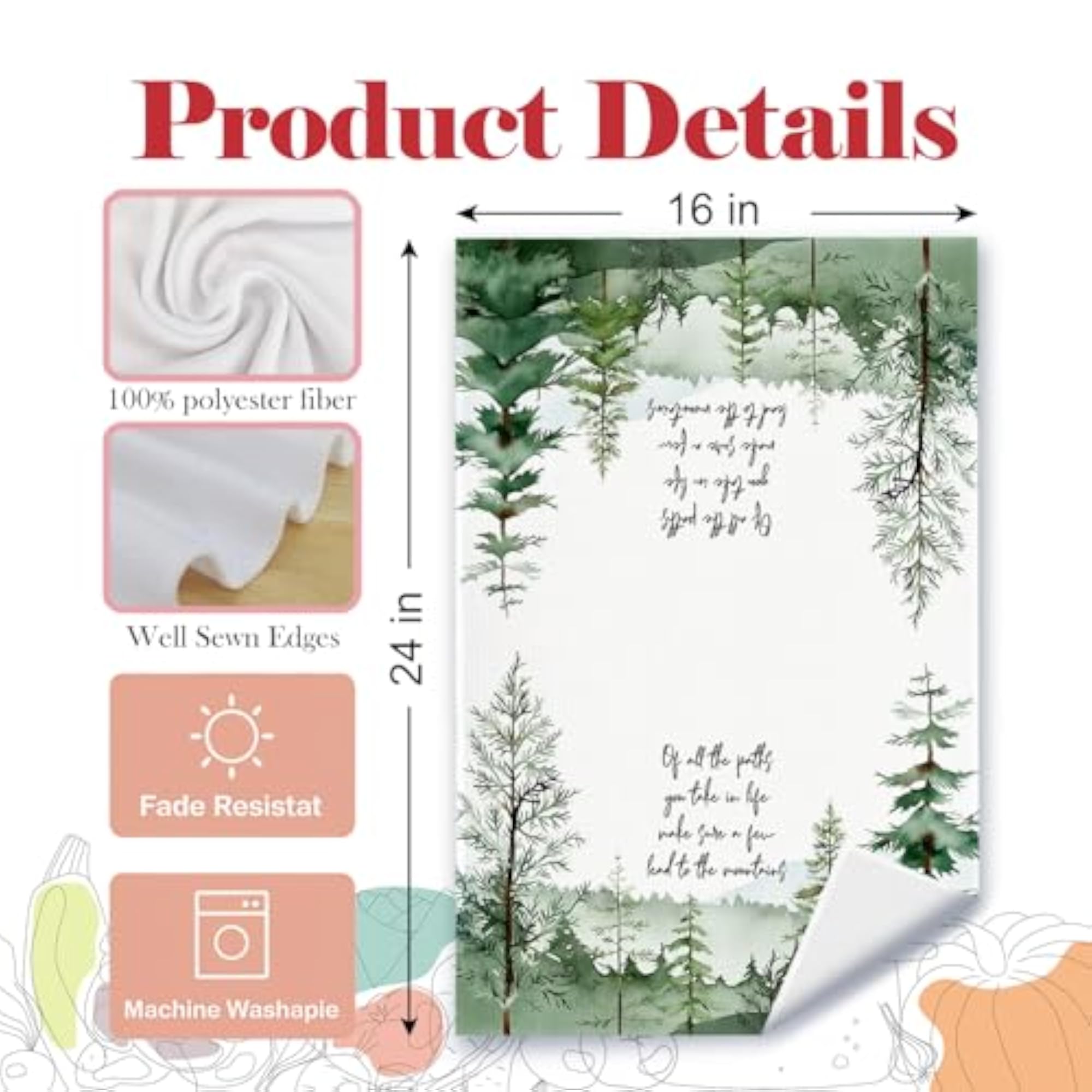 Inspirational Mountain Forest Kitchen Towels, Gift for Hiking Lovers