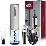 Abuzhen Electric Wine Opener, with Foil Cutter, Vacuum Stopper and Wine Aerator Pourer & USB Charging Cable,Automatic Corkscrew Bottle Opener for Wine Lover 4-in-1 Gift Set, Stainless Steel