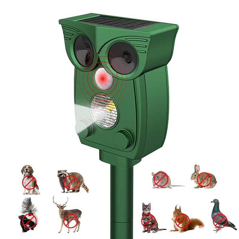 Solar Ultrasonic Animal Repeller, ​Outdoor Cat Deterrent​ with ​Motion Sensor, ​Waterproof Fox Repellent, Humane Pest Control​ for ​Dogs, Rats, Birds (1PACK)