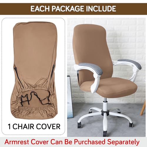 Image of HOKIPO 'SereneSolids' 140 GSM Office Chair Cover for Desk Chair (Mid-Back) - Stretchable Fabric, Washable, Durable & Anti-Slip - Fits Mid-Back Office Chairs, Dark Camel (AR-5221-DCML-M)