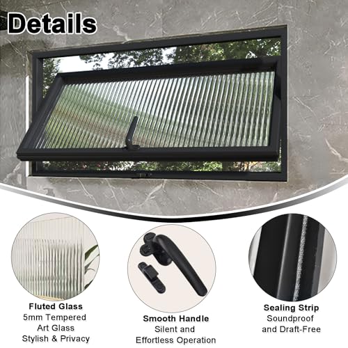 Ventana rectangular de metal negro con cristal templado giratorio para ventilación de baños 5