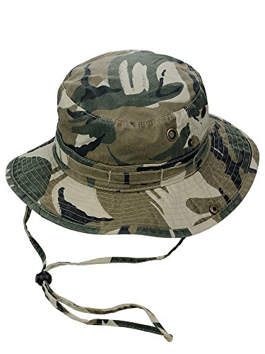 MG Men's Washed Cotton Twill Chin Cord Outdoor Hunting Hat, Safari, L