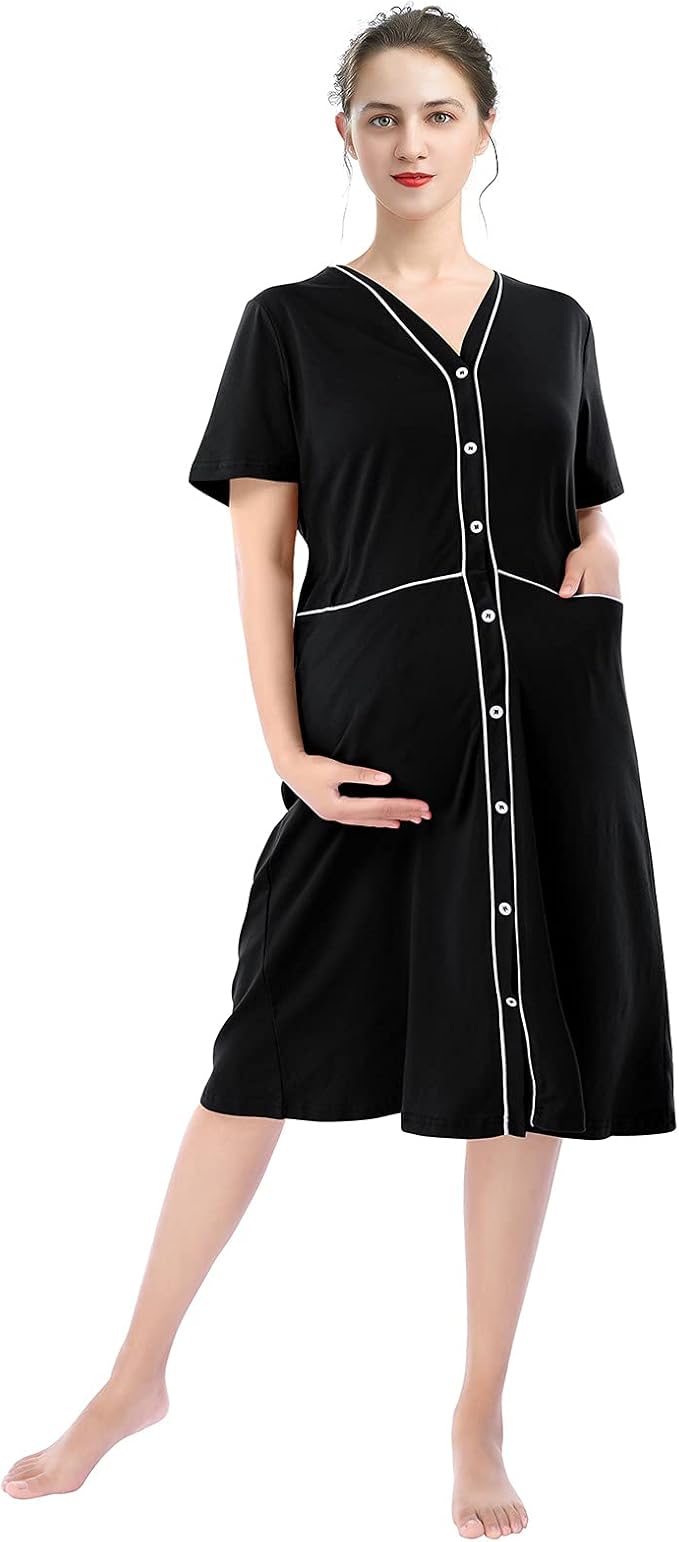 IWEMEK Pregnant Women Maternity Nightshirt Sleepwear Short Sleeve Loose