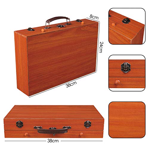 142 Piece Deluxe Art Sets, Painting & Drawing Kit,Mega Wooden Art Box,Art Case Portable,with Colored Pencils,Sketch Pencils,Crayons, Oil Pastels, Watercolor Cakes, Paint Brush, Sharpener, Eraser