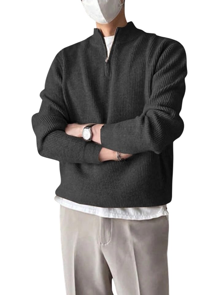 Image of ColorChakra High Neck Woollen Sweater for Mens Half Zip Wool Cardigan Plus Size M to 5XL