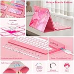 FUWANG for iPad A16 11th/10th Generation Case with Keyboard,Marble Hot Pink - Image 6