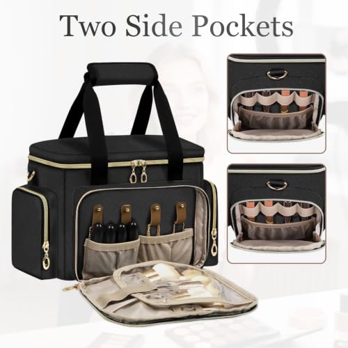 GDNasist Large Makeup Bag, Portable Travel Makeup Bag Organizer for Women Girls with Removable Shoulder Strap & Detachable Dividers, Cosmetic Travel Bag, Toiletry Bag for Makeup - Image 8