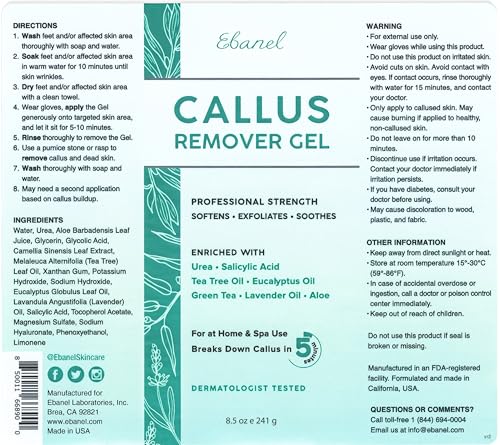 Ebanel Professional Callus Remover for Feet with 20% Urea, Epsom Salt, Salicylic Acid, Glycolic Acid, Heel Toe Foot Callus Remover Gel Peel Exfoliator Dead Skin Removal for Feet, Cracked Heel Repair