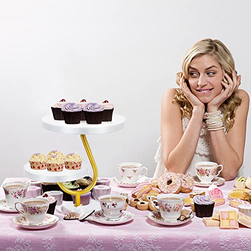 Uhapeer 2 In 1 White Golden Cake Stand, Pedestal Cake Display Stands, Antique Afternoon Tea Cake Stand, Round Metal Cake Cupcake Stand, Dessert Cake Stand Cake Plate Holder For Party Wedding Birthday #TOP4