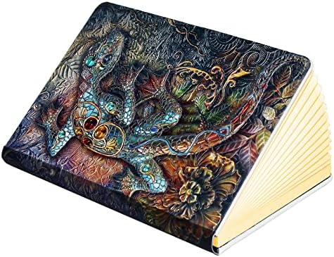 QXMGCBOK Folding Book Lamp, Rechargeable Decorative Books Light,Color Changing Lamp,Lizard Embossed Mood Lighting, Gift Ideas for Book Lovers and Children