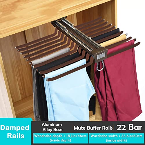 Nisorpa Pull Out Pants Rack - 22 Arms Steel Pull Out Pants Hangers Jeans Hangers For Closet - Clothing Closet Storage Bar Pants Slide Out Rack Trousers Rack For Closet, Maximum Load 33Lbs, Coffee #TOP1