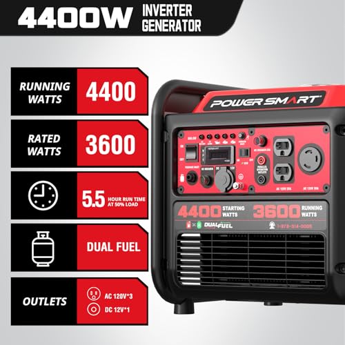 Image of PowerSmart 4400-Watt Dual Fuel Portable Generator with Inverter Technology, CO Protect, 30 amp for Home Use and Emergency Backup