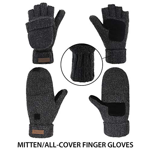 Vigrace Winter Knitted Convertible Fingerless Gloves Wool Mittens Warm Mitten Glove For Women And Men #TOP3