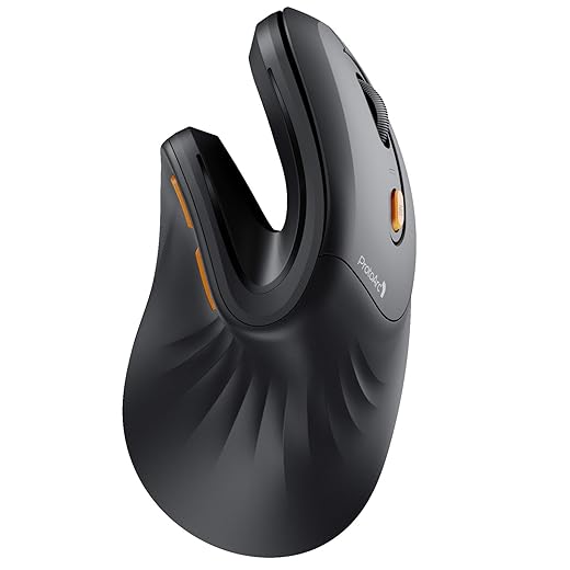 ProtoArc Mouse Ergonomico, EM11 NL Mouse Verticale Senza Fili Ottico Ricaricabile con 3 Porte Dispositivi (2*Bluetooth &USB), 3 DPI Regolabili per Computer, iPad, Mac, Windows - Nero