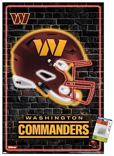 Trends International NFL Washington Commanders - Neon Helmet 23 Wall Poster, 22.37" x 34.00", Premium Poster & Push Pin Bundle