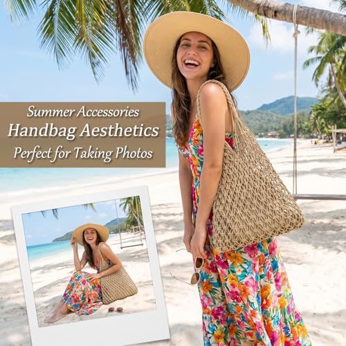 Bolso de playa tejido para mujer bolsa tote de hombro miniatura 6