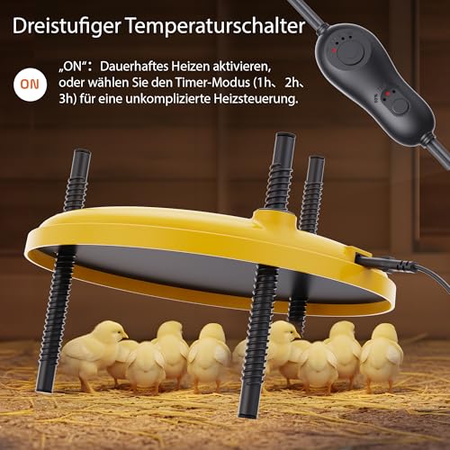 BibiBirds Wärmeplatte küken 30cm, Kükenaufzucht Metall Heizplatte, Heatpanel 35W mit Temperaturregler und Timer, Einstellbare Höhe und Winkel Wärmelampe für Küken, Wachteln, Geflügel und Kleintiere