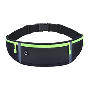 Slim Running Belt with 3 Pockets – Waterproof Waist Pack for Phone, Keys, Cards – Bounce-Free Fanny Pack for Men & Women – Adjustable, Reflective Fitness Belt for Running, Cycling, Walking
