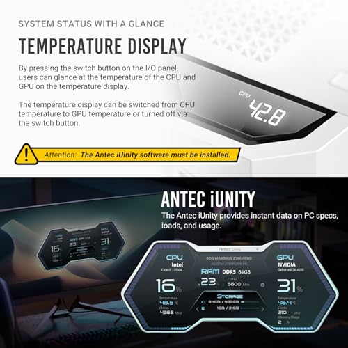 Image of Antec Performance 1 FT W, RTX 40 Series GPU Support, Temp. Display, 4 x Storm T3 PWM Fans, Type-C, Dual TG Side Panels, Removable Top Fan /Radiator Bracket, Mesh Front Panel, Full-Tower E-ATX PC Case