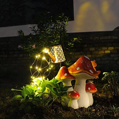 Solar Watering Can with Lights Outdoor Garden Decorative, Large Hanging Solar Kettle Lantern Light Waterproof Retro with 60pcs Highlight Led for Pathway Yard Lawn Patio Landscape Decor(with Bracket)