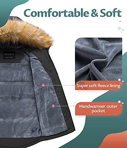 CREATMO US Boy's Winter Parka Water Resistant Hooded Puffer Fleece Lined Jackets Coats3